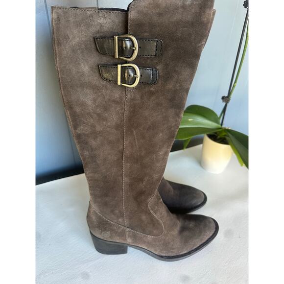 BORN Basil Grey Asphalto Distress Double Buckle Riding Western Look Boots Sz 6M - Picture 7 of 14